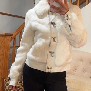 RARE Vintage Real Rabbit Fur Leather Accent y2k Juicy Couture Coat Jacket